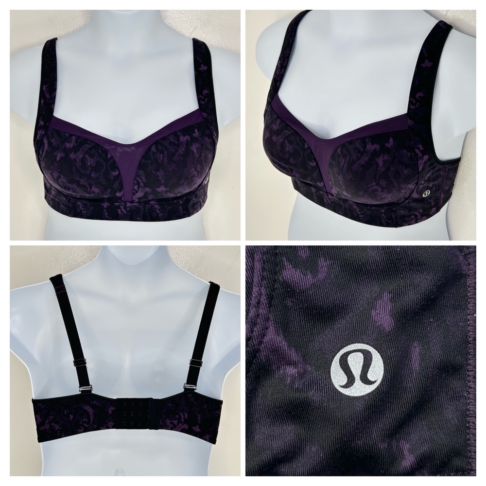 Lululemon Energy Sports Bra 36C Purple Abstract Print Medium Support Athlesiure‎